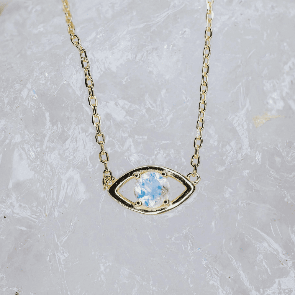 Sterling silver and 14K gold plated moonstone necklace